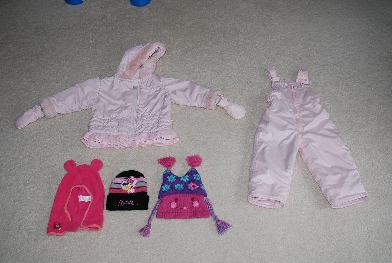 girls snowsuit and winter hats