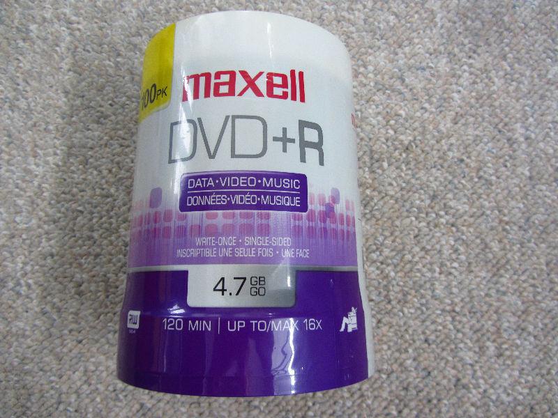 Sealed Spindle of 100 Blank DVD +R Discs - Maxell