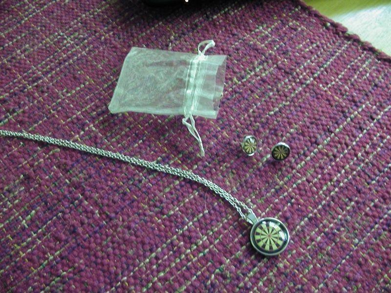 Dart board pendant necklace and matching earrings