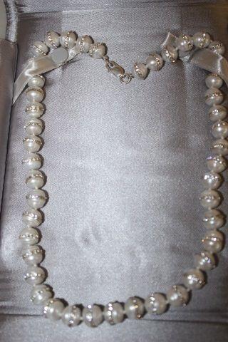 Sterling silver natural pearl and cubic chrystals necklace
