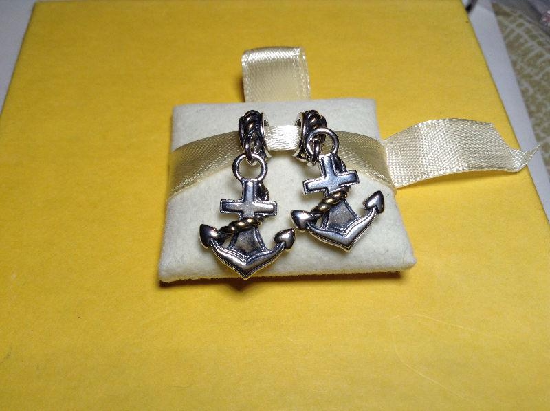 Genuine 925 sterling silver two tone anchor charm/pendant