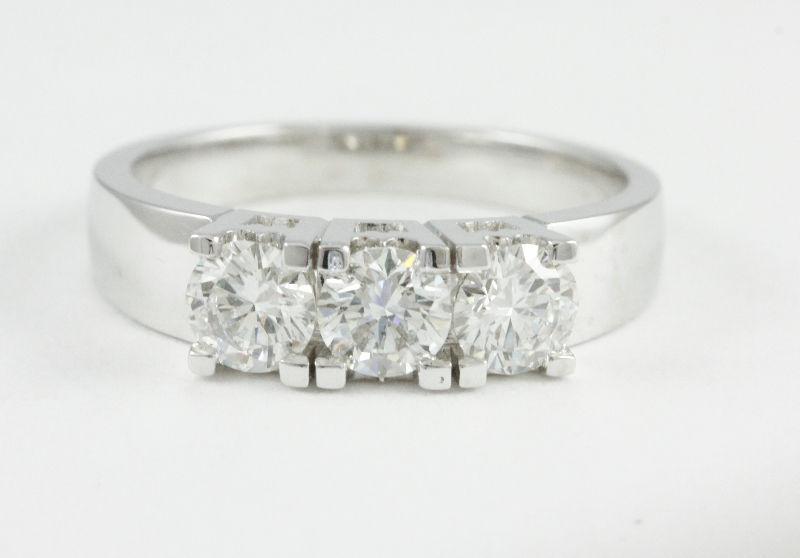 14k white gold 3-stone ring (estate, 1.00ct tdw) #2451