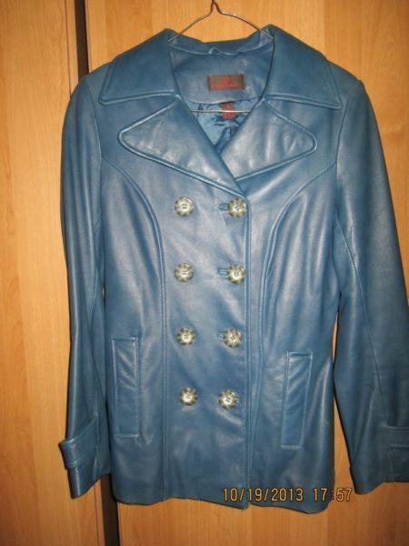 ladies blue leather coat $60