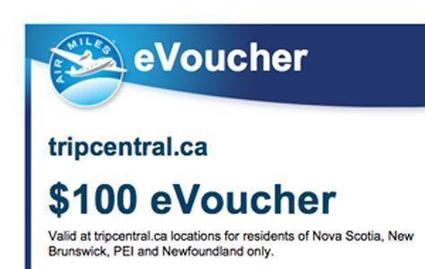 $100 eVoucher for tripcentral.ca travel from air miles