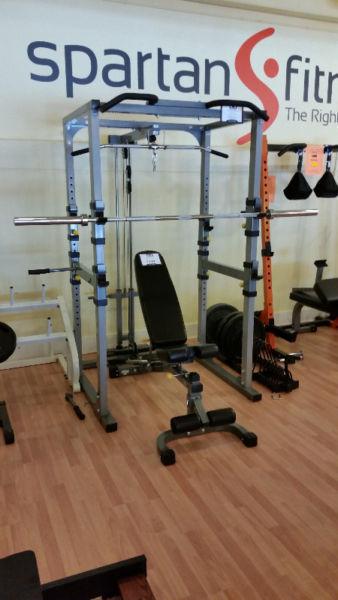 Power Cage w/ Olympic weight, bench, & lat tower