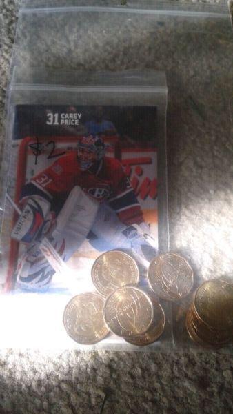 Large sized Canadiens cards and dollar coins