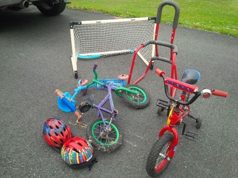 Group: bicycles, helmets, skate aid and other toys