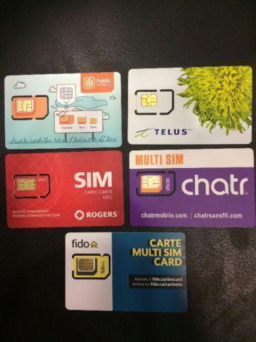 sim cards available ,Bell,Rogers,Public,Chatr,virgin,Fido