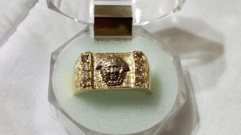 Bague homme or jaune VERSACE 10K mens gold diamond ring