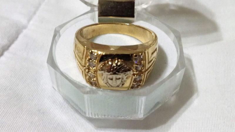 Bague homme or jaune VERSACE 10K mens gold diamond ring