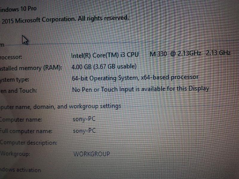 HDMI Sony portable i3 webcam laptop Windows 10