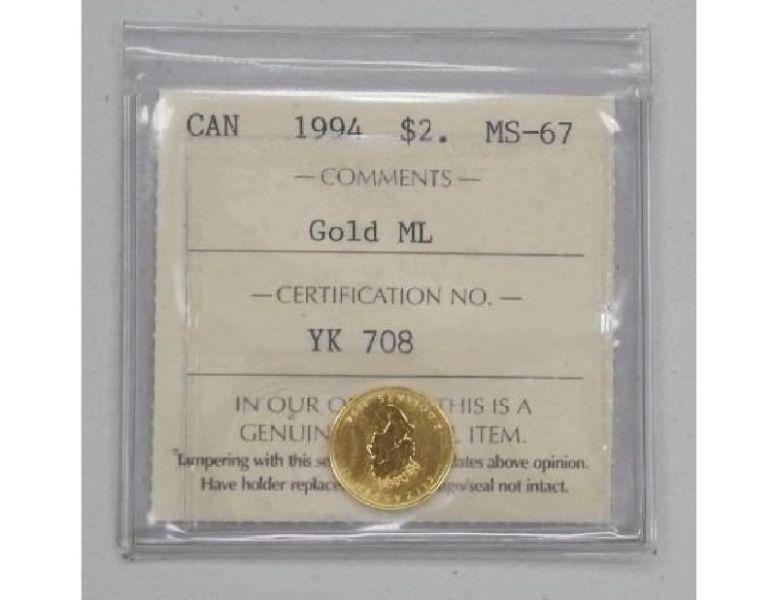 Gold Coin .999 Fine $2.00 1994 Maple Leaf