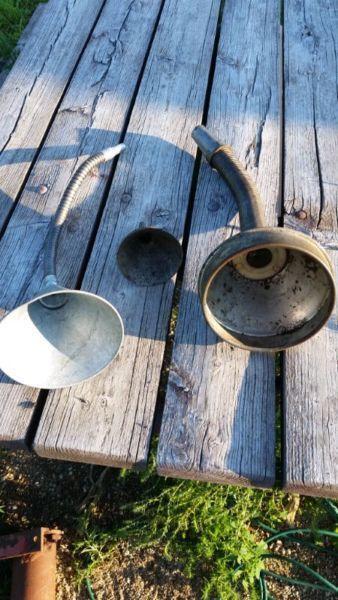 3 old steel funnels