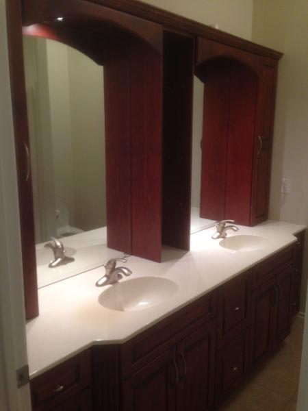 99 inch double vanity and fireplace surround