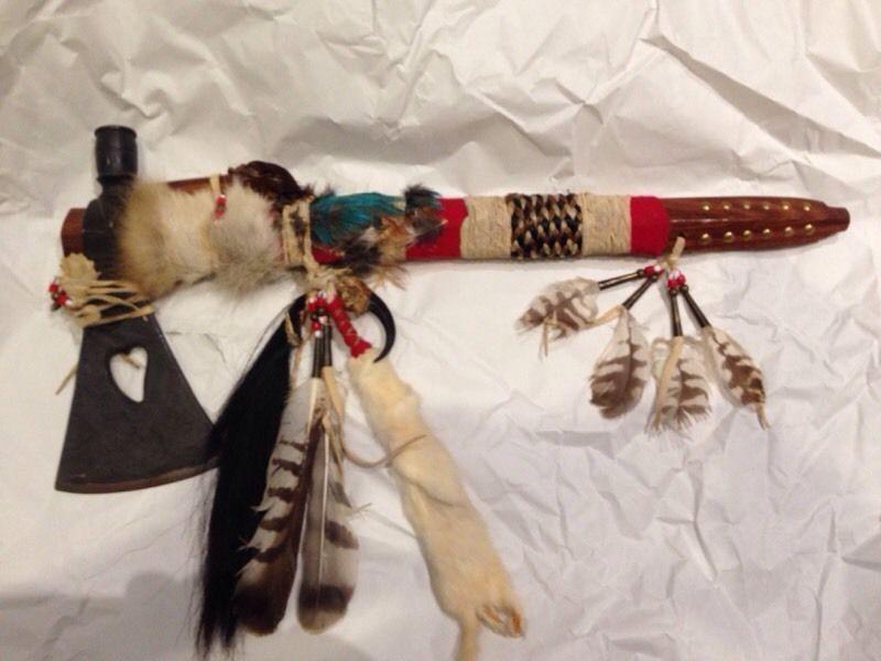 Traditional Tomahawk peace pipe. Hand made