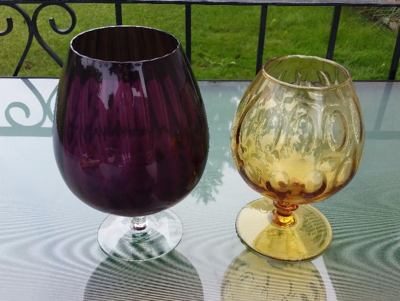 Vintage Decorative Coloured Glass Brandy Snifters Vases