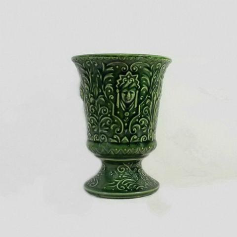 Vintage Green Face Pedestal Vase Planter Art Noveau