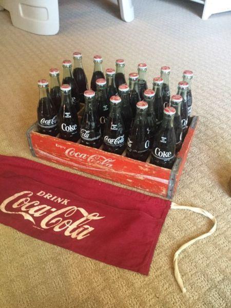Vintage Wooden Coke Case With Apron + Full Bottles Coca-Cola