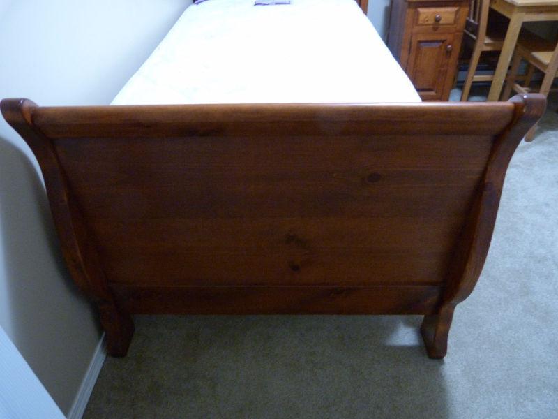 Twin Sized Sleigh Bed and Mattress + Nightstand