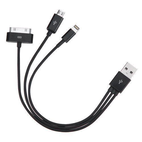 3-in-1 USB Charging Cable - 22cm - Black