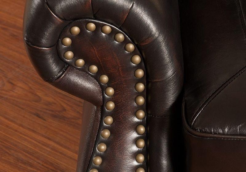 Genuine hand rubbed leather sofa, love, & chair, nailhead design