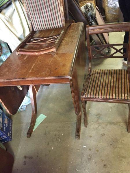 Antique wood table with drop leafs and 4 chairs