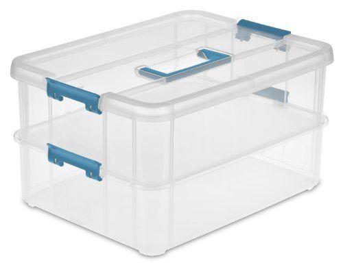 Sterilite 14228604 Stack and Carry 2-Layer Handle Box, Blue Aqua