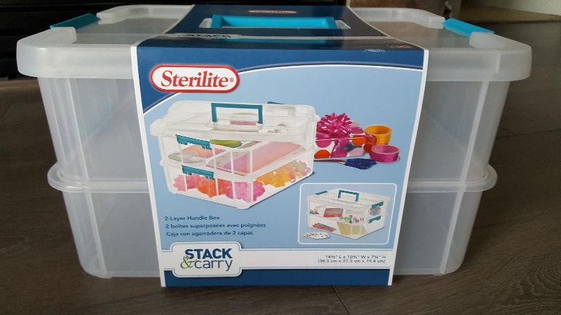 Sterilite 14228604 Stack and Carry 2-Layer Handle Box, Blue Aqua