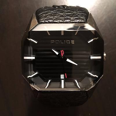 Authentic POLICE Vector Octagon Black Leather Men's Watch