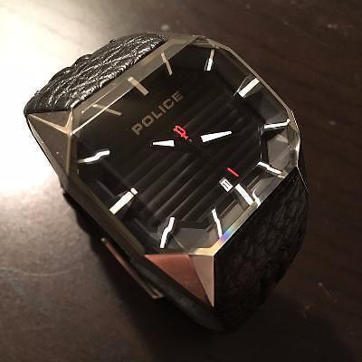 Authentic POLICE Vector Octagon Black Leather Men's Watch