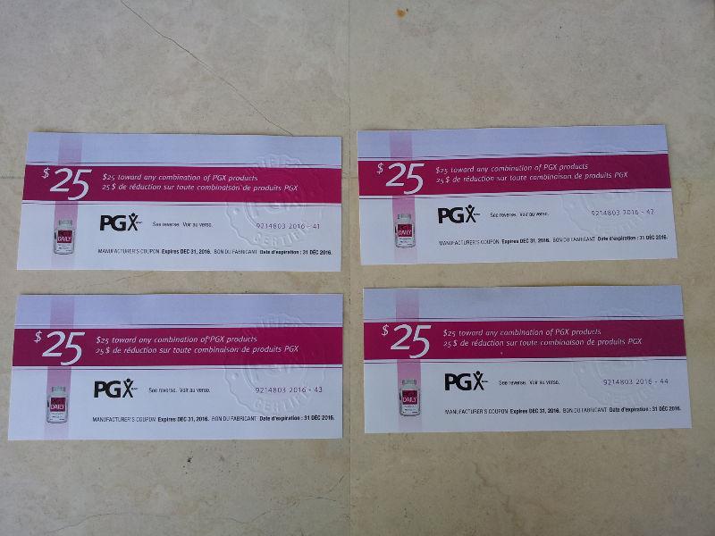 PGX $25 X 4 GIFT CARDS/CERTIFICATES