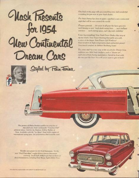 1953 authentic 2-page colour ad for 1954 Nash Airflyte auto