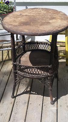 Very Old Wicker and Wood Hallway Table 