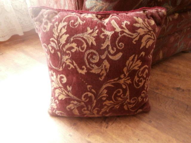 Hand Hooked Cushion in Wine, Pink, Cream and Greens