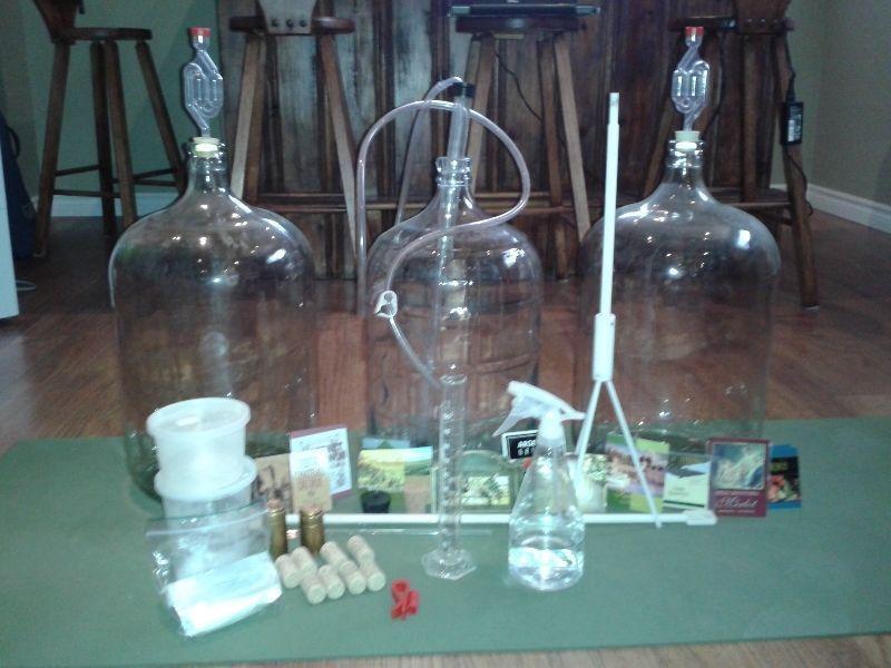 Wine making kit, wine rack and extras