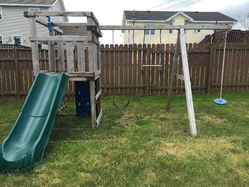 Swing Set with Slide and Rock Wall $200 OBO