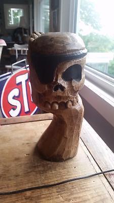 Skull and Hand Wood Sculpture 