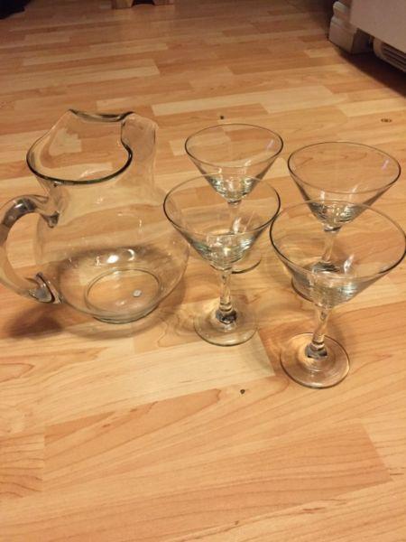 Martini glasses and pitcher
