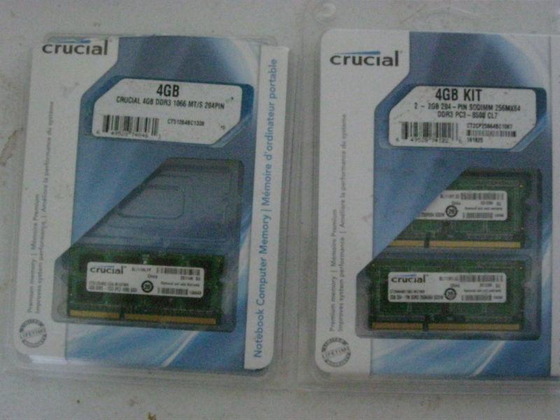 Crucial DDR3 1x4GB or 2x2GB laptop ram kits