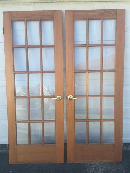Set of Pine French Doors with Hardware
