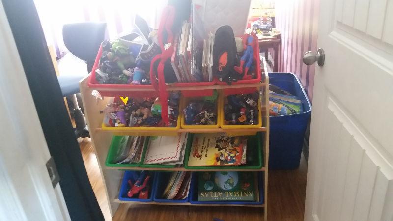 Toy shelf with bins