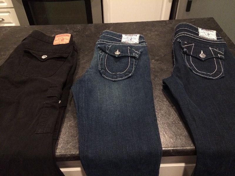 3 pairs True Religion jeans