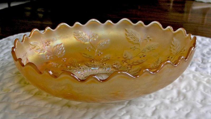 Carnival Glass Bowl-Holly Pattern by Fenton Glass (Marigold)