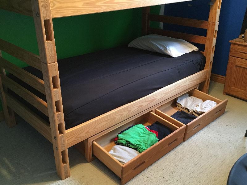 Crate Design Twin Bunk Bed Set with 2 Drawer Storage Unit