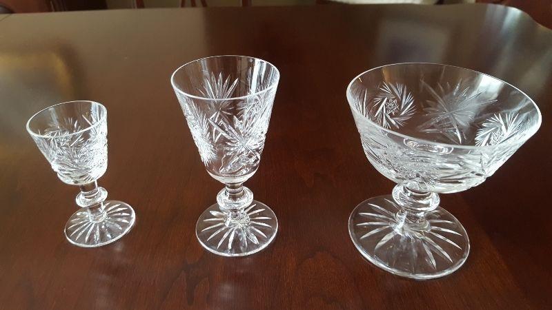 3 sets of 8 Pinwheel Crystal Glasses: Champagne; Sherry; Liqueur