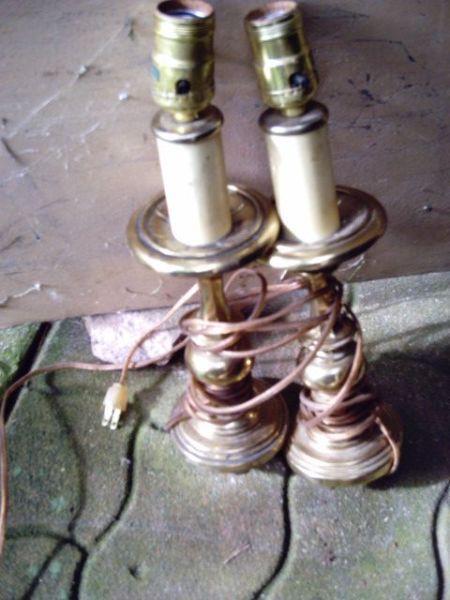 pair of brass and cream lamp bases