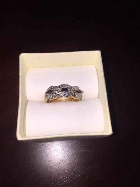 Gold Played Sterling Silver Sapphire Ring with a Small Diamond