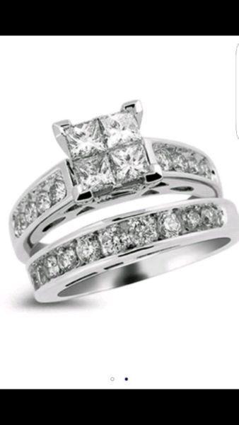 White gold 2kt princessa diamond bridal set