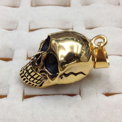Anodized Gold - Stainless Steel Skull Pendant