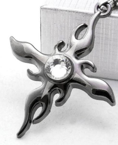 Flaming Star Cross with Swarovski Crystal Center + Box Chain